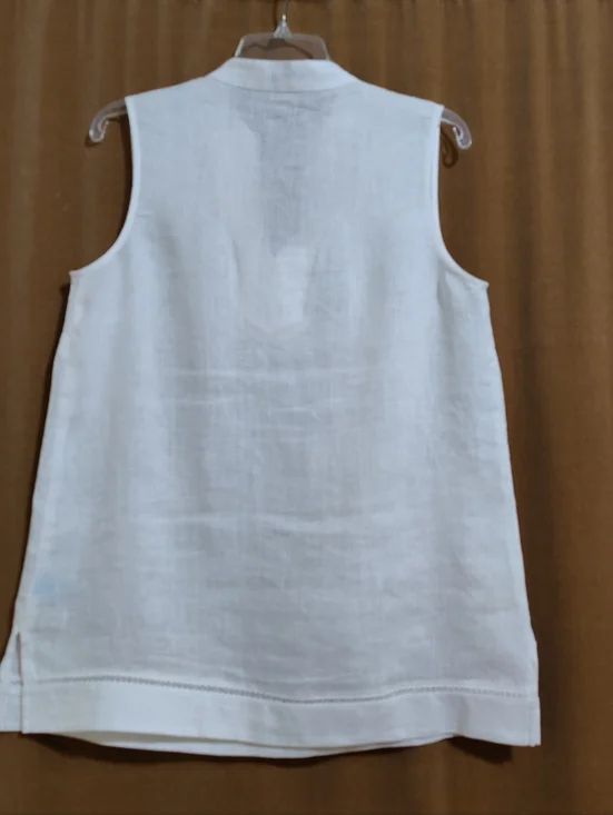 J. McLaughlin Sleeveless Relaxed Fit Linen Tunic Top - White, Size M - Picture 6 of 9